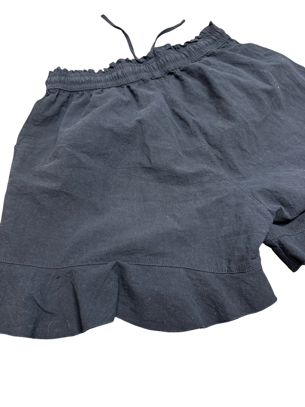 Black Linen Blend Ruffle Hem Drawstring Shorts SZ M - Picture 4 of 15